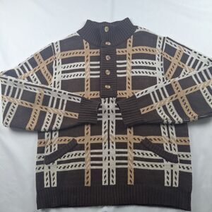 Vtg Mens 60s 70s Pull over  buttons pockets acrylic knit sweater retro L